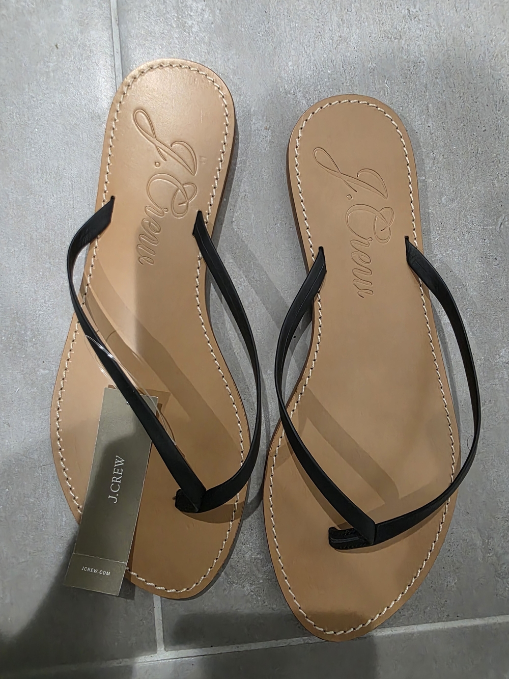 J. Crew Black Strap Tan Footbed Flip Flops - Picture 6 of 6